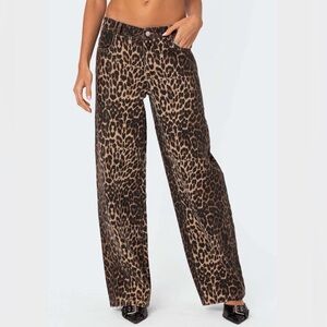 Edikted Large Leopard Print Wide-Leg Pants